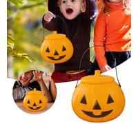2025 Seau Citrouille Halloween, Citrouille Halloween Decoration Panier pour Chasse aux Bonbons, Sac en Plastique, Déco Orange Panier Tonneau de Cadeau avec Anse Boîte de Stockage Bonbons Seau
