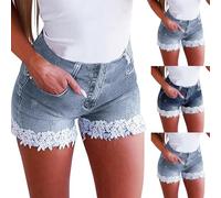 2025 Short d'été décontracté pour femme Taille haute avec fleurs Dentelle Bermuda Jean déchiré confortable élégant rétro Denim Shorts