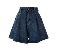2025 - Short en jean taille haute et grande taille pour femme été décontracté ligne A jambe large minceur jupes glace, bleu, S