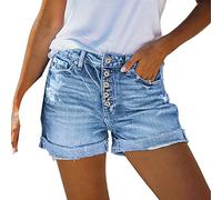 2025 Short Jean Femme Taille Basse Bermuda en Jean Printemps Été Pantacourt Droit Denim Shorts en Jeans Large Baggy Boyfriend Sexy Hot Pants avec Poches Décontracté Pantacourt Pas Cher Vente Flash
