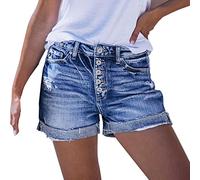 2025 Short Jean Femme Taille Basse Bermuda en Jean Printemps Été Pantacourt Droit Denim Shorts en Jeans Large Baggy Boyfriend Sexy Hot Pants avec Poches Décontracté Pantacourt Pas Cher Vente Flash