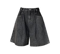 2025 Short Jean Femme Taille Huate, Shorts Et Bermudas Femme à Jambe Large Roulé Court Vintage Ample Streetwear à la Mode Tenues D'été Polyvalent Et Amincissant Coupe Trapèze Style Fin Décontracté