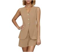 2025 Soldes Ensemble Chic Femme Fluide Short et Gilet ete Haut 2 Pièces sans Manches Léger Respirant Ensembles été Vetement Sport Tenue de Plage Costume Tailleur D'été Outfits Suit Pas Cher