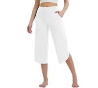 2025 Soldes Pantalon Large Femme Été 3/4 Pantalon Capri de Sport Pantacourt Femmes Chic et Elegant Taille Haute Élastique Léger Respirant Jogging Pants de Plage Pantalons de Survêtement Pas Cher