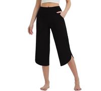 2025 Soldes Pantalon Large Femme Été 3/4 Pantalon Capri de Sport Pantacourt Femmes Chic et Elegant Taille Haute Élastique Léger Respirant Jogging Pants de Plage Pantalons de Survêtement Pas Cher