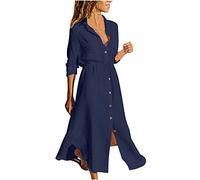 2025 Soldes Robe Chemise Longue en Lin Femme Été Robe de Travail Chic et Elegant Mi-Longue Dress pour Fêter Boheme Max Robes de Soirée Confortable léger Décontractée Femmes Robes de Plage Vacances