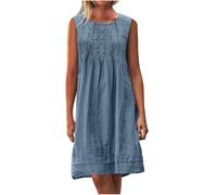 2025 Soldes Robe d Ete Femme Coton et Lin Mi Longue Plissée T-Shirt Robe de Travail Chic et Elegant Décontractée Couleur Unie Manche Courte Jupe Vêtements Cotton en Line Chemise Robes de Soleil