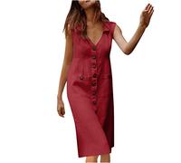 2025 Soldes Robe Femme Maxi en Lin Été Chic et Elegant Dress sans Manches Décontracté A-Linie Swing Robe de Plage Couleur Unie Léger et Respirant Robe Midi Longue Tunique Fluide Dresses Grande Taille