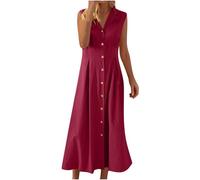2025 Soldes Robe Longue Femme Été Robes Chic et Elegant Max Dress sans Manches Décontracté A-Linie Swing Robe de Plage Couleur Unie Léger et Respirant Robes Midi Longue Tunique Fluide Dresses