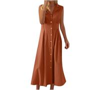2025 Soldes Robe Longue Femme Été Robes Chic et Elegant Max Dress sans Manches Décontracté A-Linie Swing Robe de Plage Couleur Unie Léger et Respirant Robes Midi Longue Tunique Fluide Dresses