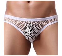 2025 Sous-vêtements sexy pour homme, slips, string en maille, respirant, taille basse, sous-vêtements de bikini en maille pour homme, sous-vêtements avec ouverture, Blanc., M