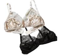 2025 Soutien-gorge En Soie De Mûrier Lisse Sexy Dentelle Satin Sans Fil For Femmes Triangle Quotidien Bralette Hauts(Black Skin,L)