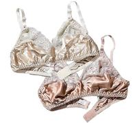 2025 Soutien-gorge En Soie De Mûrier Lisse Sexy Dentelle Satin Sans Fil For Femmes Triangle Quotidien Bralette Hauts(Skin Brown,L)