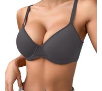 2025 Soutien-gorge push-up fin uni confortable respirant pour femme avec armatures Soutien-gorge à trois rangées sans bretelles, gris, 95C