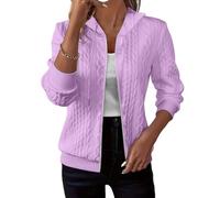 2025 Sweat à capuche en tricot jacquard à manches longues surdimensionné en tricot torsadé avec cordon de serrage à la taille, violet, L