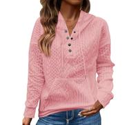 2025 Sweat à capuche en tricot jacquard à manches longues surdimensionné en tricot torsadé avec cordon de serrage à la taille, rose, S