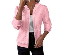 2025 Sweat à capuche en tricot jacquard à manches longues surdimensionné en tricot torsadé avec cordon de serrage à la taille, rose, S