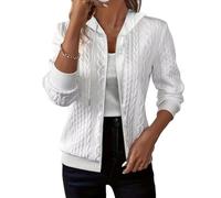 2025 Sweat à capuche en tricot jacquard à manches longues surdimensionné en tricot torsadé avec cordon de serrage à la taille, blanc, XXL