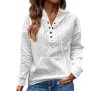 2025 Sweat à capuche en tricot jacquard à manches longues surdimensionné en tricot torsadé avec cordon de serrage à la taille, blanc, L