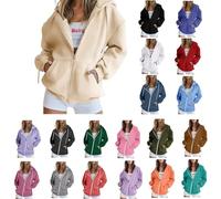 2025 Sweat à Capuche Femme à Fermeture éClair Vestes Automne Et Hiver Manches Longues Hoodie Avec Poches Grandes Tailles Couleur Unie Sweatshirt Casual Leger Chaud Blouson Confortable Streetwear