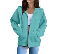 2025 Sweat à Capuche Femme Zippé Oversize Grande Taille Pull Veste à Manches Longues Sweatshirt Style Sport Sweats Chic Et Elegant Couleur Unie Hoodie DéContractéE pour Automne Hiver Vert Menthe M