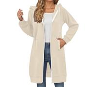 2025 Sweat à capuche long pour femme grande taille décontracté avec poches à cordon de serrage pour un usage quotidien en automne et en hiver, beige, L