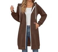 2025 Sweat à capuche long pour femme grande taille décontracté avec poches à cordon de serrage pour un usage quotidien en automne et en hiver, café, XXL