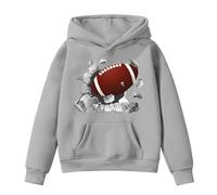 2025 - Sweat à capuche rétro pour enfants et adolescents - Pour garçons et filles - Rugby, gris, 9-10 ans