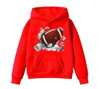 2025 - Sweat à capuche rétro pour enfants et adolescents - Pour garçons et filles - Rugby, Rouge, 11-12 ans