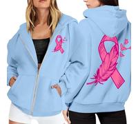 2025 Sweat à Capuche Zippé Sweat à Capuche Zippé Femme Ruban Rose de Sensibilisation au Cancer du Sein d'Octobre Sweats avec Cordon De Serrage Grande Taille Casual Hoodie Sweatshirt Coton