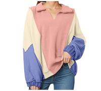 2025 Sweat Femme sans Capuche- Sweat Grande Taille Col Revers Chic Et Élégants Décontracté Couleurs Contrastées Pullover Ample Passe-Partout TempéRament Manche Longue Chaud Polo Sportwear