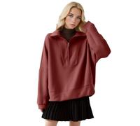 2025 Sweat Femme sans Capuche- Veste Sport Col Roulé Demi-Fermeture Éclair Décontracté Couleur Unie Ample Streetwear Pullover Chic Et Élégants Tempérament Passe-Partout Automne Hiver Sportwear