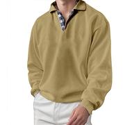 2025-Sweat Homme sans Capuche- Polo Manche Longue Grande Taille Col Revers Casual Couleur Unie Confortable Ample Pullover Chic De Tous Les Jours Tempérament Passe-Partout Basique Haut