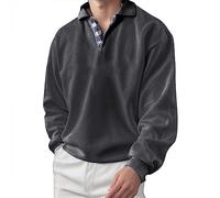 2025-Sweat Homme sans Capuche- Polo Manche Longue Grande Taille Col Revers Casual Couleur Unie Confortable Ample Pullover Chic De Tous Les Jours Tempérament Passe-Partout Basique Haut