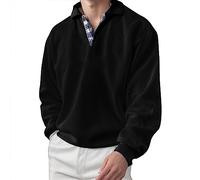 2025-Sweat Homme sans Capuche- Polo Manche Longue Grande Taille Col Revers Casual Couleur Unie Confortable Ample Pullover Chic De Tous Les Jours Tempérament Passe-Partout Basique Haut