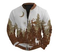 2025 Sweat Noel Homme Zippé- Veste De Travail Manches Longues Décontracté Ample Manteau Chic Et Elegant Imprimé Cardigan Automne Hiver Noël Blousons Classiques Extérieur Streetwear Pour Fête