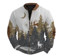 2025 Sweat Noel Homme Zippé- Veste De Travail Manches Longues Décontracté Ample Manteau Chic Et Elegant Imprimé Cardigan Automne Hiver Noël Blousons Classiques Extérieur Streetwear Pour Fête