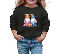 2025 Sweat-shirt d'Halloween pour fille, imprimé, manches longues, col rond, haut décontracté pour enfants/hiver, sortie scolaire, cadeaux mélangés confortables et doux, Noir , 5-6 ans