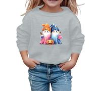 2025 Sweat-shirt d'Halloween pour fille, imprimé, manches longues, col rond, haut décontracté pour enfants/hiver, sortie scolaire, cadeaux mélangés confortables et doux, gris, 5-6 ans
