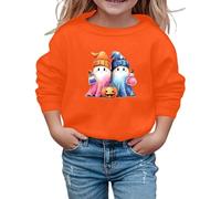 2025 Sweat-shirt d'Halloween pour fille, imprimé, manches longues, col rond, haut décontracté pour enfants/hiver, sortie scolaire, cadeaux mélangés confortables et doux, Orange, 7-8 ans