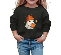 2025 Sweat-shirt Halloween Fille Imprimé Manches Longues Col Rond Haut Décontracté Enfant pour Hiver Sortie Scolaire Confortable Mélange Doux Rit Pull Fille, Noir , 5-6 ans