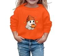 2025 Sweat-shirt Halloween Fille Imprimé Manches Longues Col Rond Haut Décontracté Enfant pour Hiver Sortie Scolaire Confortable Mélange Doux Rit Pull Fille, Orange, 5-6 ans