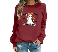 2025 Sweat-shirt léger à manches longues et col rond pour femme avec imprimé, haut tunique décontracté coupe ample pour un port confortable en hiver noir noir, Bordeaux, XL