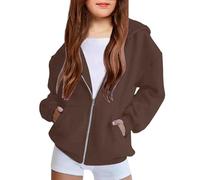 2025 Sweat Zippé Fille Grande Taille, Veste Sport Enfant Capuche Sweatshirt Mi Saison Hoodie Automne Manteau Décontracté Veste Leger Survêtement Vêtements Uni avec Poche