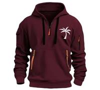 2025 Sweats À Capuche Homme Plus Size Demi-Fermeture Éclair Sweatshirt Loisirs Élastique Imprimé Plantes Palmiers Veste avec Poche Manche Longue Comfy Sweat pour La Vie Quotidienne