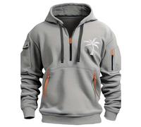 2025 Sweats À Capuche Homme Plus Size Demi-Fermeture Éclair Sweatshirt Loisirs Élastique Imprimé Plantes Palmiers Veste avec Poche Manche Longue Comfy Sweat pour La Vie Quotidienne