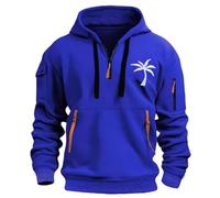 2025 Sweats À Capuche Homme Plus Size Demi-Fermeture Éclair Sweatshirt Loisirs Élastique Imprimé Plantes Palmiers Veste avec Poche Manche Longue Comfy Sweat pour La Vie Quotidienne