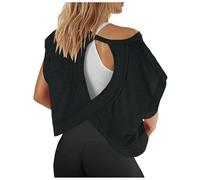 2025 - T-shirt d'entraînement à manches courtes avec dos ouvert pour femme - Décontracté - Pour le yoga, l'athlétisme, la salle de gym, le ventre nu - T-shirt de course sans ventre - Peu importe le