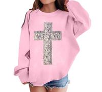 2025 T-shirt élégant imprimé décontracté à col rond pour homme et femme, tenue quotidienne confortable, parfait avec des baskets en jean, des meilleures amies, pull pour deux filles, Rose, 11-12 ans