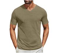 2025 T-Shirt pour Homme à Manches Courtes Col en V Classique Décontracté T-Shirt Basique pour l'Été Chemise Homme Élégant Slim Fit Casual Tops De Plage Sports Respirant Classique Couleur Unie